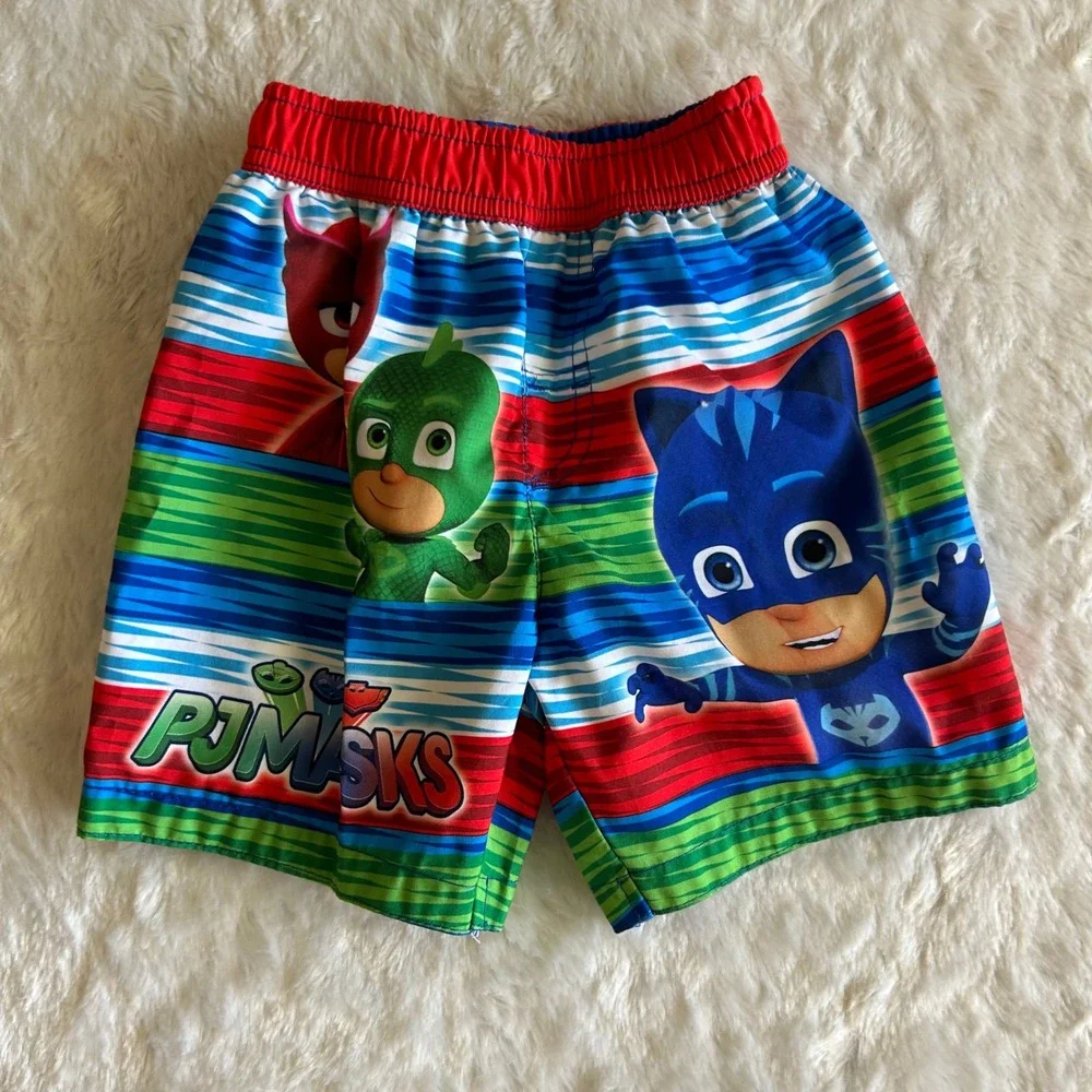 PJ Masks Swim Trunks Boys 2T Multicolor Excellent Striped Character Swimwear